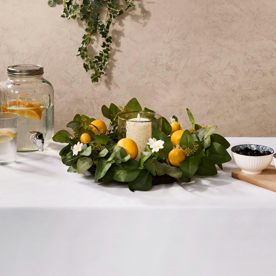 image 1 of OHS Natural Home Wall Table Decor Artificial Lemon Wreath, 45cm - Yellow