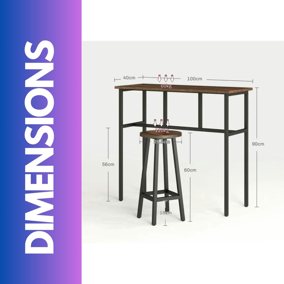 image 1 of 6PC Industrial Dining Table And Stools Set Rustic Brown Brown
