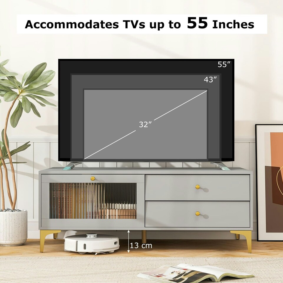 image 1 of COSTWAY TV Stand for 55 Inches 120cm Entertainment Center Grey