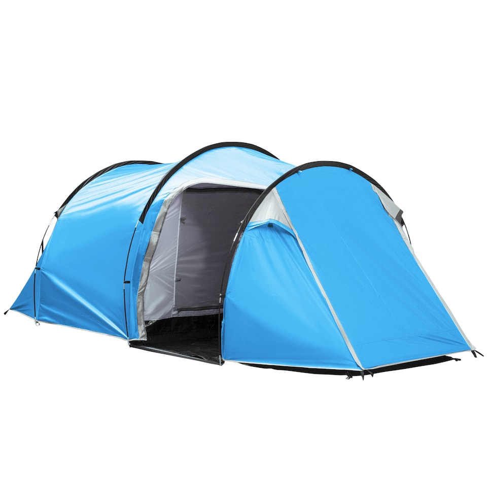 image 1 of Outsunny 3 Man Camping Tent with 2 Rooms Porch Vents Rainfly Weather-Resistant