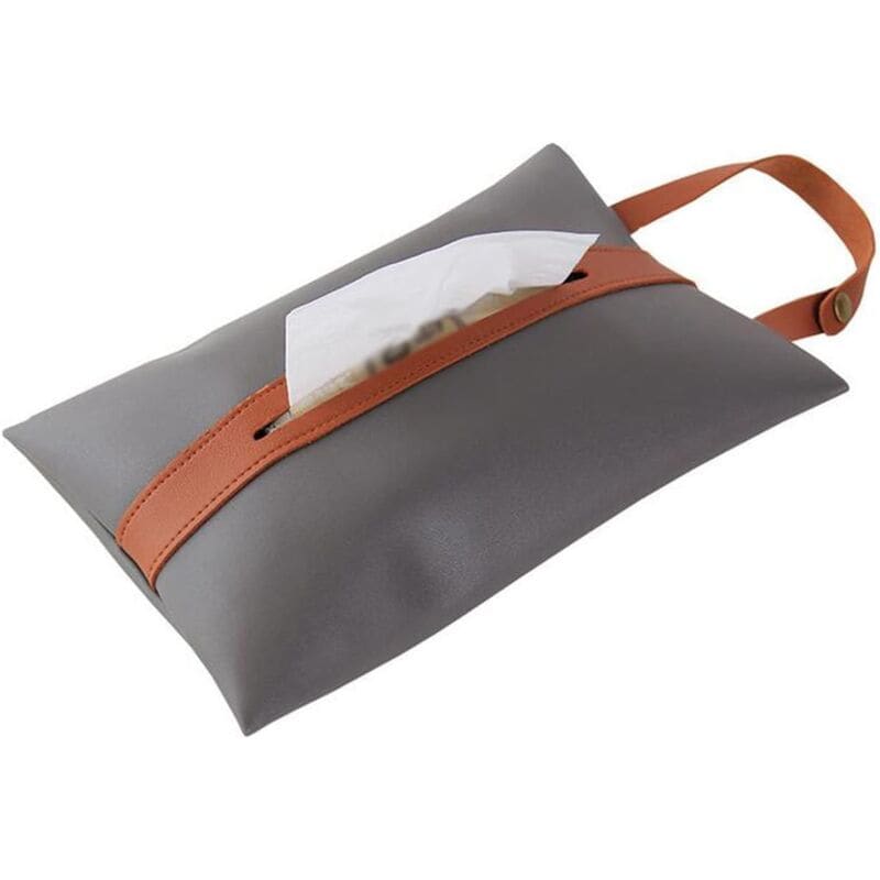 PU Leather Tissue Box Facial Tissue Storage Box Organiser Rectangular Decorative Trim Hanging Style Grey