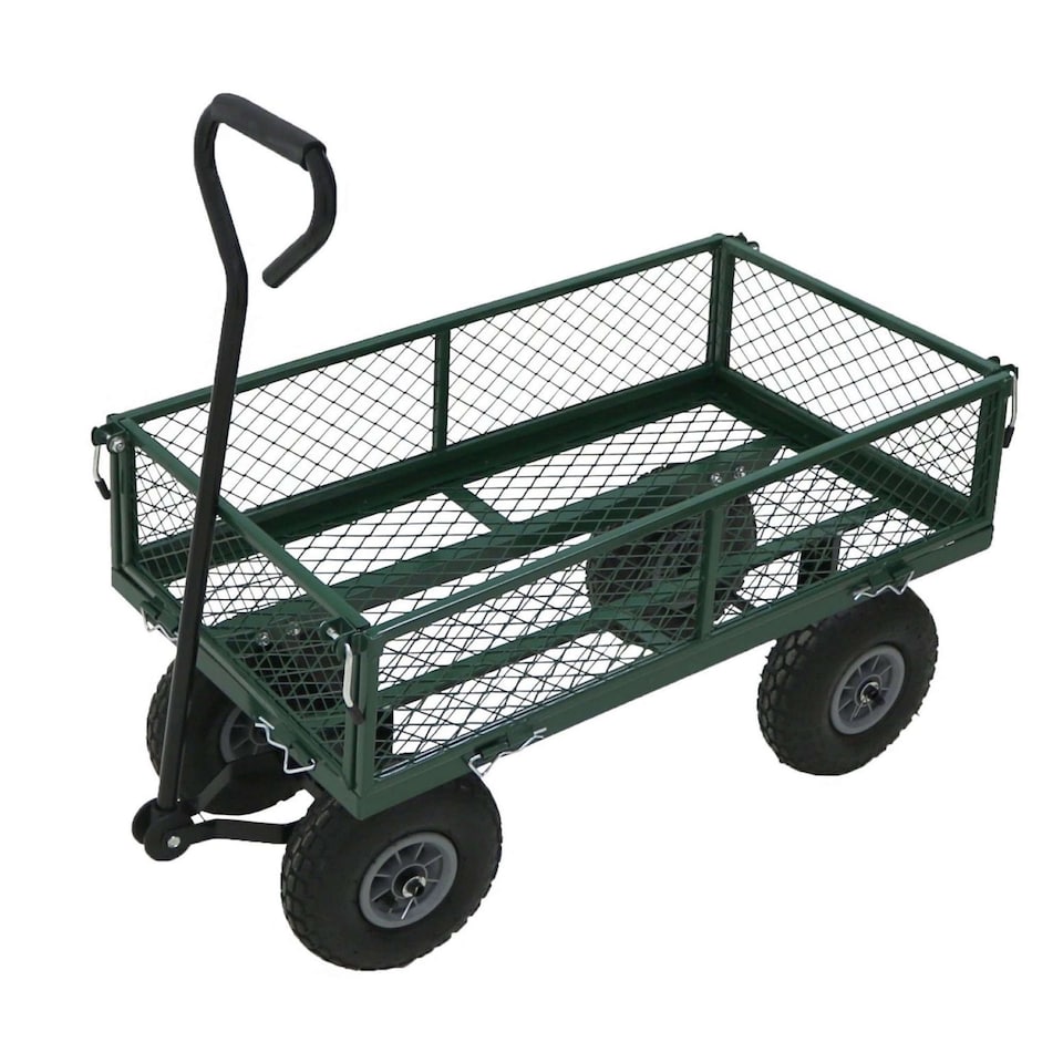 image 1 of Heavy Duty Metal Gardening Trolley - Green Trailer Cart