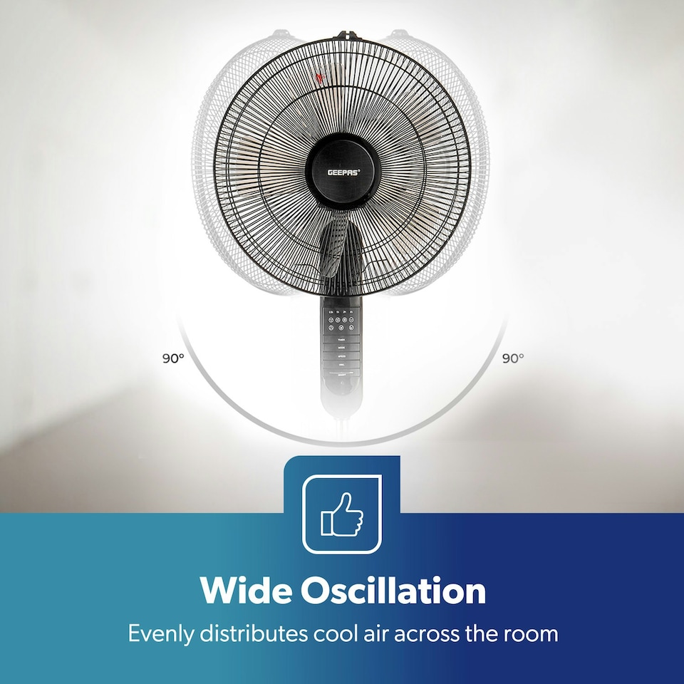 image 1 of GEEPAS 16’’ Pedestal Fan with Remote Control – 60W Free-Standing, Oscillating (Black)