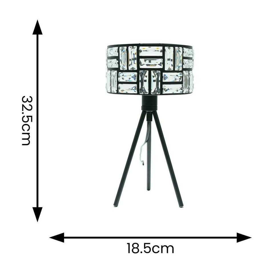 image 1 of ValueLights Elise Acrylic Jewel Two Tier Shade Black Tripod Table Lamp and LED Bulb