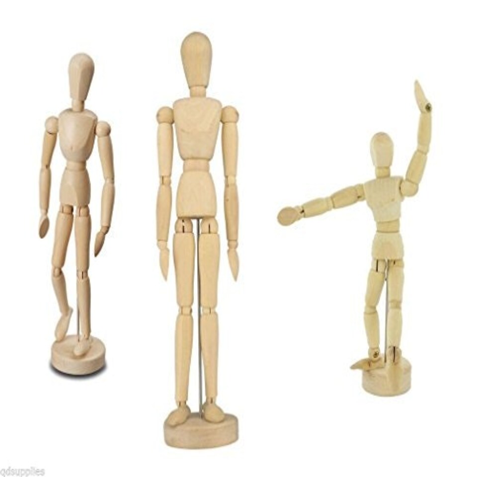 image 1 of 3 x Assorted Size Artists Wooden Manikin Movable Limbs Human Joints Manikins Manakin Mannequin
