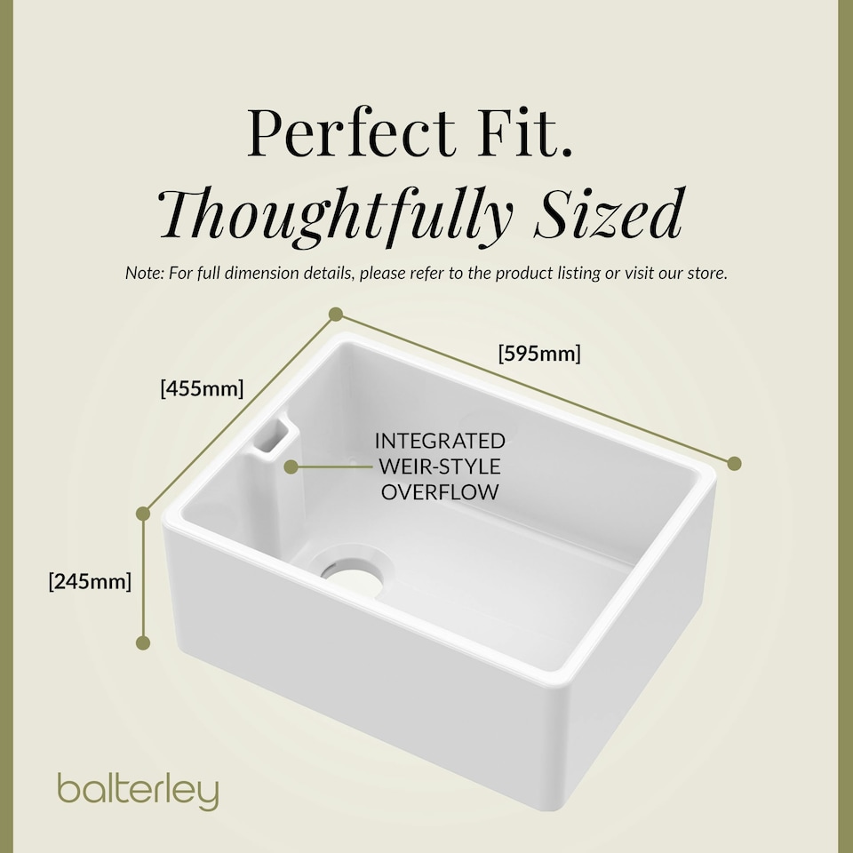 image 1 of Fireclay 595mm Single Bowl Belfast Butler Sink with Basket Strainer Waste & Mono Kitchen Mixer Tap by Balterley