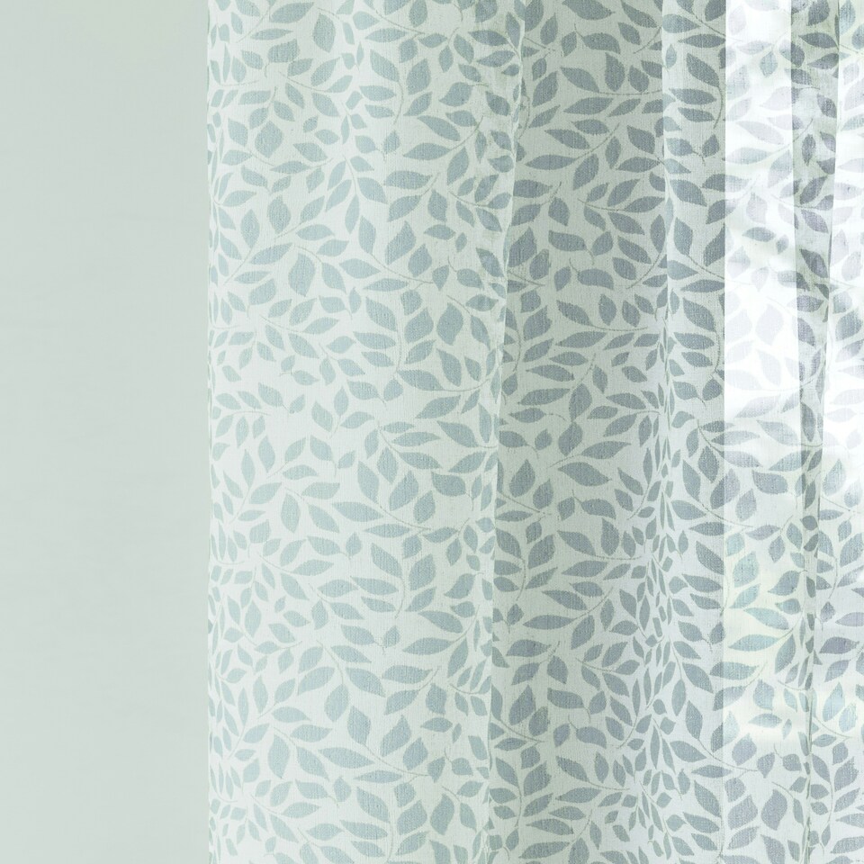 image 1 of Pair of Willow Blue Leaf Print Voile Panels 183 cm (72 inch) Rod Pocket Linen Look Panels for Bedroom and Living Room
