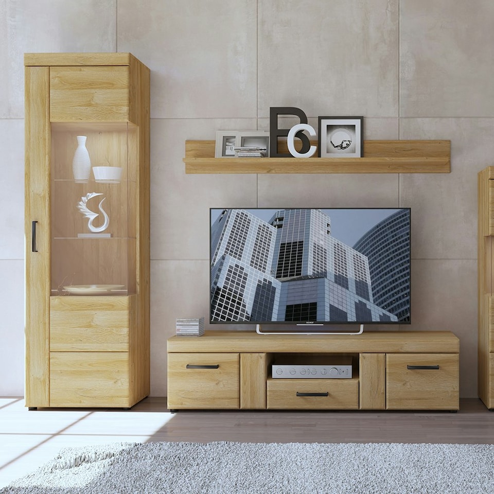 image 1 of Cortina Tall Glazed Display Cabinet (RH) in Grandson Oak