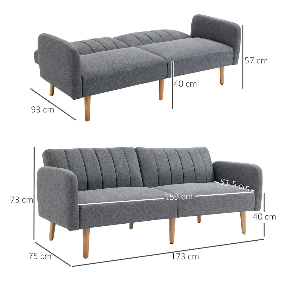 image 1 of HOMCOM 3 Seater Linen Sofa Bed with Adjustable Backrest for Living Room