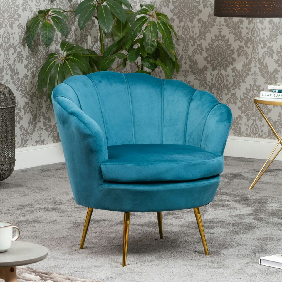 image 1 of Benicia Velvet Fabric Petal Chair - Teal