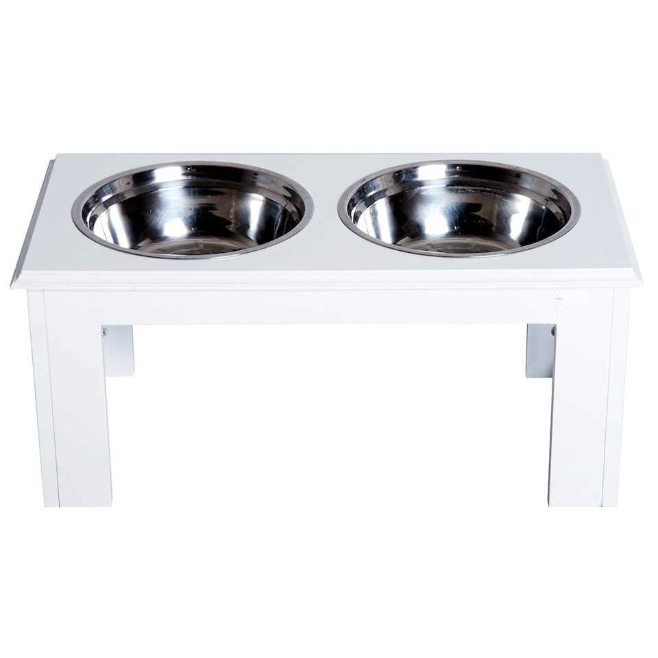 image 1 of PawHut Raised Dog Bowls Pet Feeder Raised Elevated Stainless Steel Food White