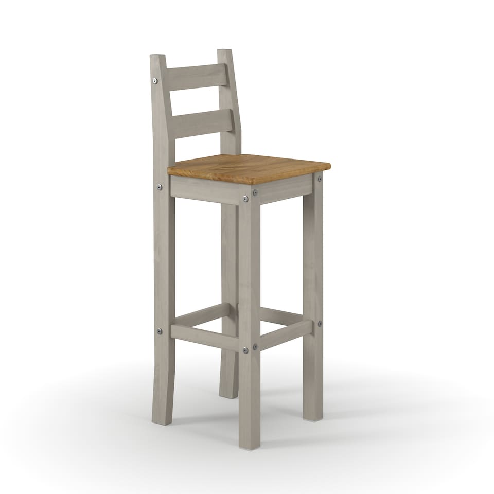 image 1 of Pair of Corona Grey Wax High Breakfast Bar Chairs – Rustic Solid Wood Farmhouse Seating | Grey | Grey | 1