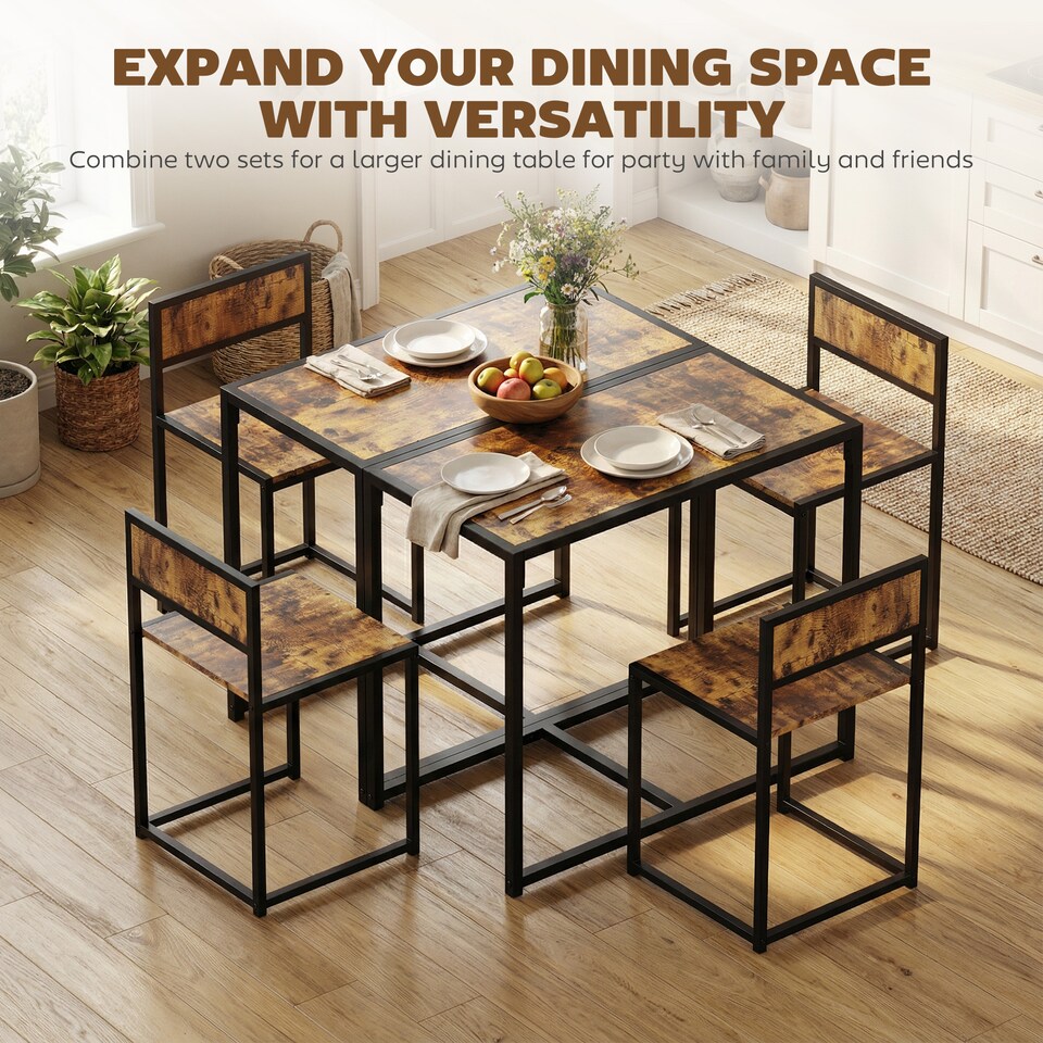 image 1 of HOMCOM 3 Piece Dining Table Set with Metal Frame | Brown | Rustic Brown and Black