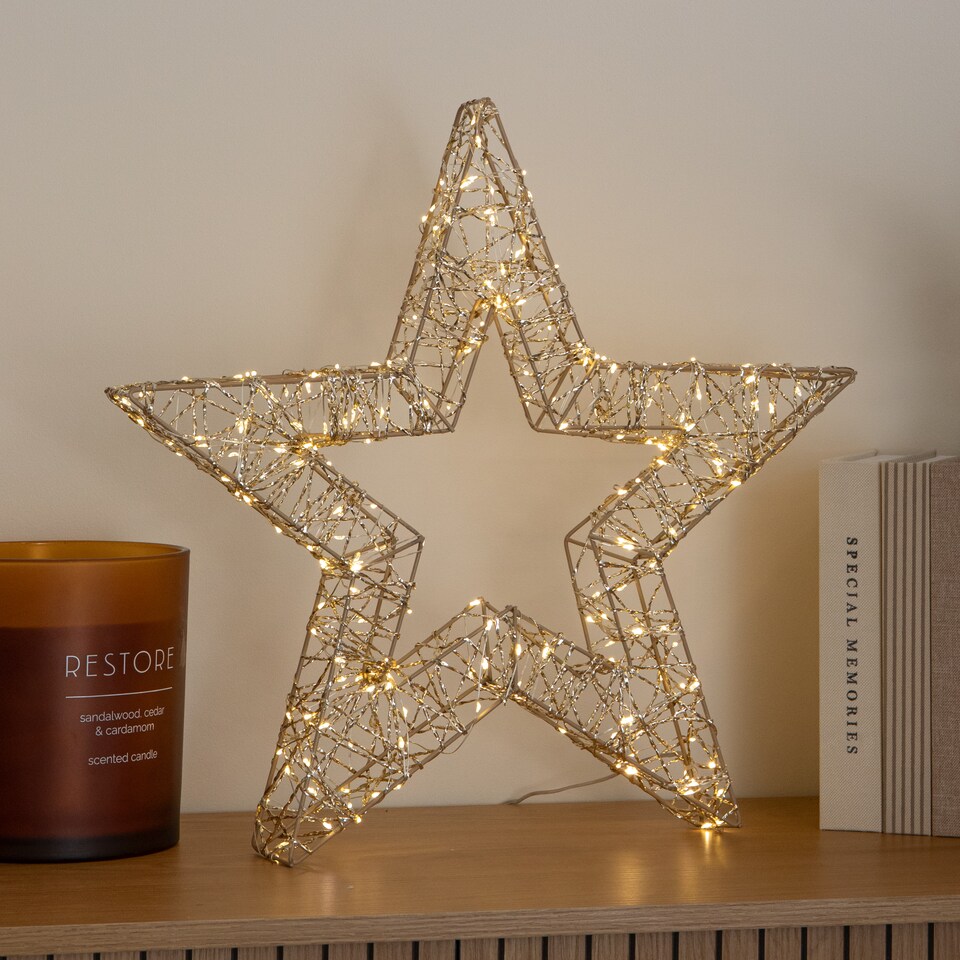 image 1 of 50cm Gold Light Up Christmas Star with 240 Warm White LEDs & Timer