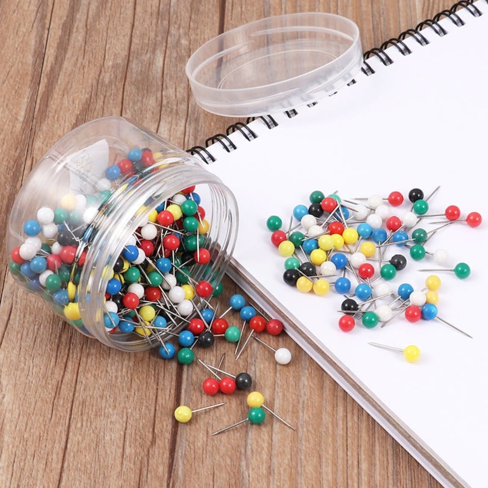 image 1 of Tub of 300 Assorted Colour Map Pins 5mm