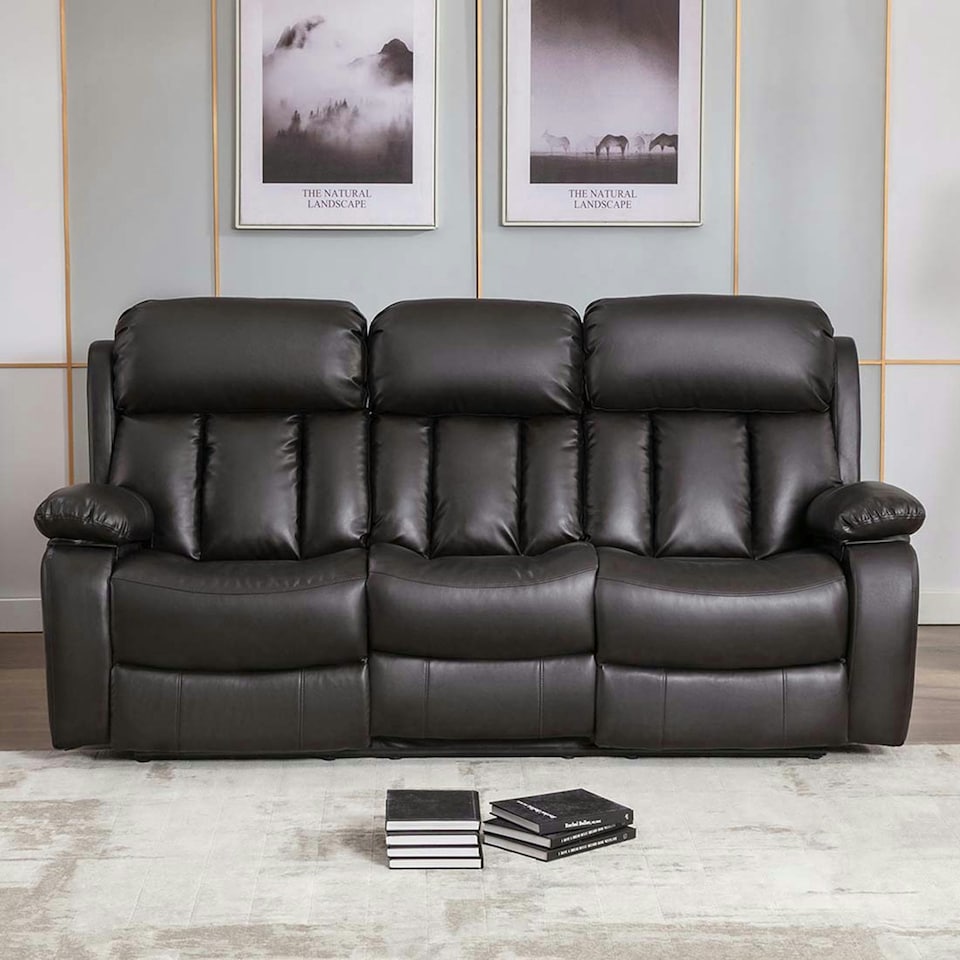 image 1 of Chester 3 Seater Electric High Back Bonded Leather Recliner Sofa (Brown)