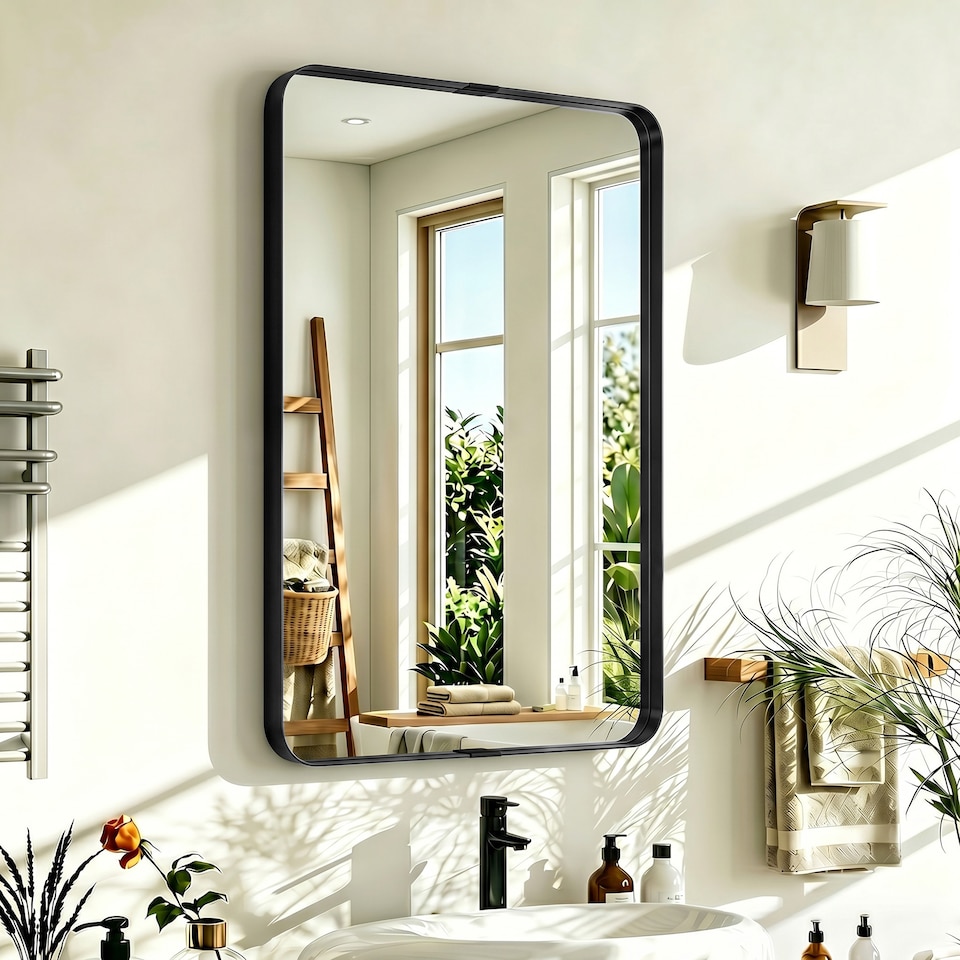 image 1 of HOMCOM Rectangular Wall Mirror, 90 x 60 cm Wall Mounted Bathroom Mirror