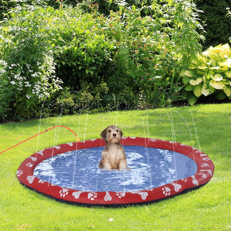 image 1 of PawHut 150cm Splash Pad Sprinkler for Pets Dog Bath Pool Non-slip Outdoor Red