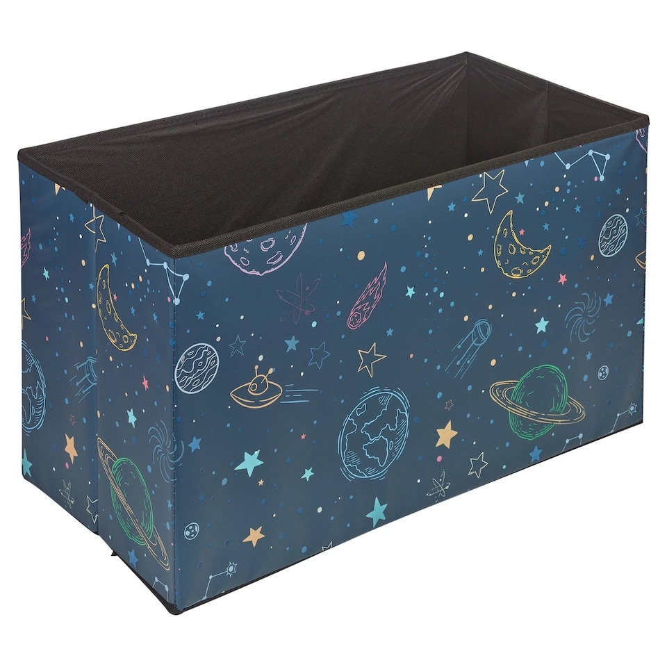 image 1 of Childrens Toy Box Storage Chest Collapsible Ottoman Bench Seat 60cm Boys Girls | Blue | Galaxy Link