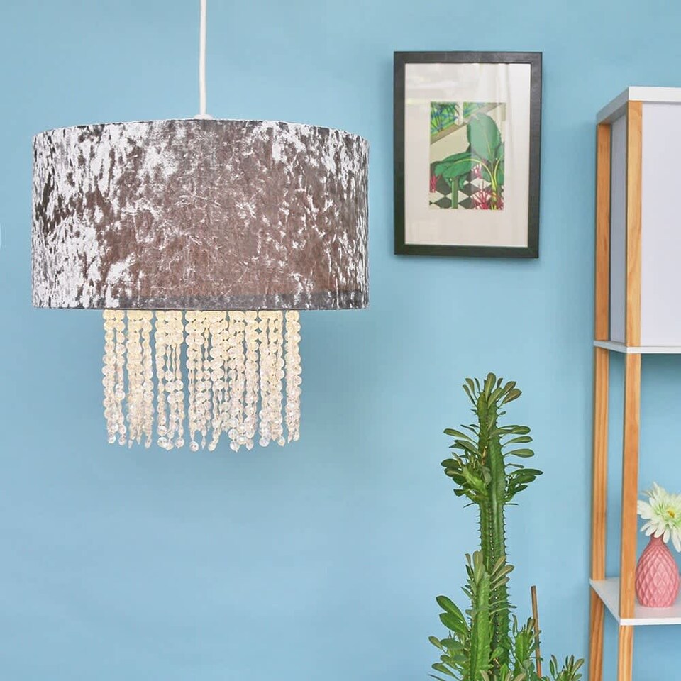 image 1 of ValueLights Boland Silver Ceiling Pendant Droplets Shade & Bulb