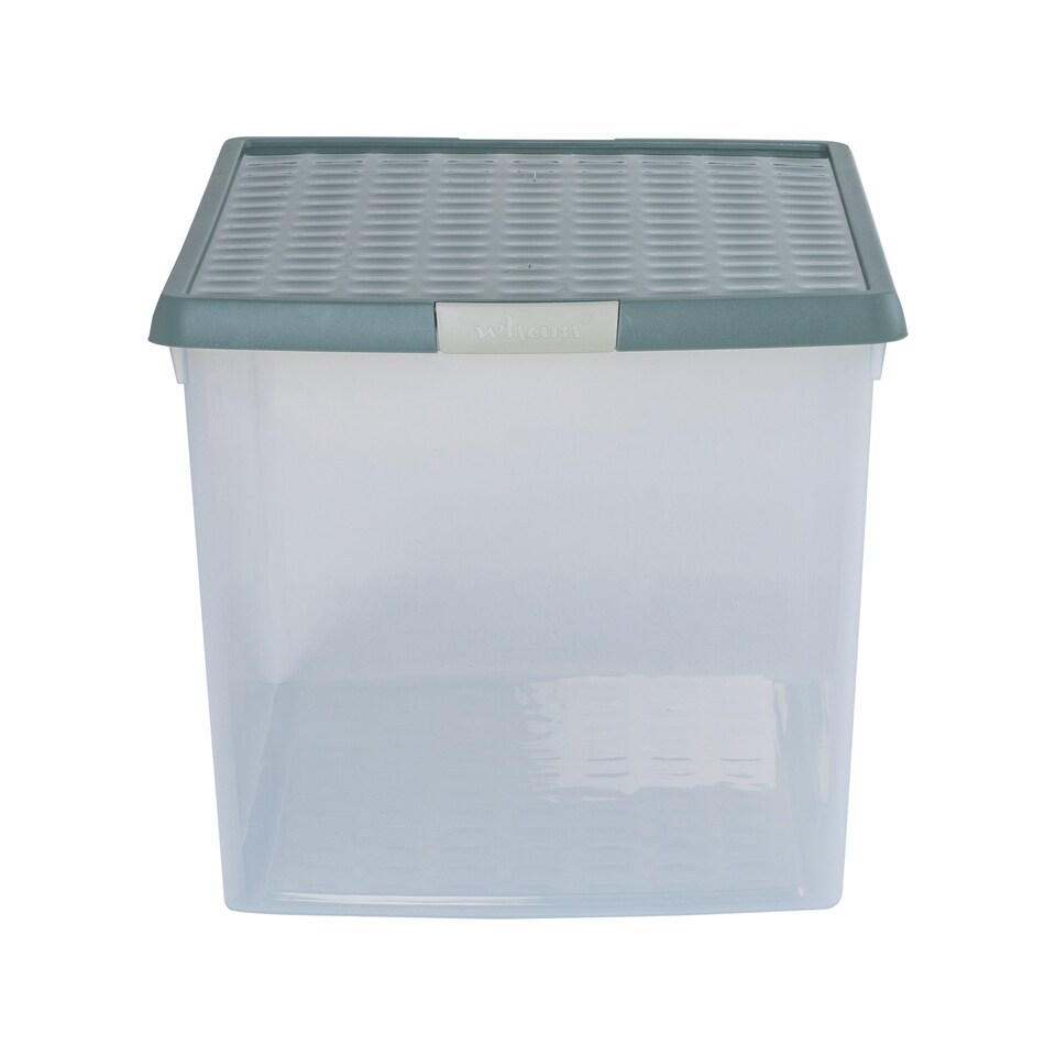 image 1 of Wham Clip 5x 62L Rectangular Plastic Storage Boxes with Clip Lock Lids. Ideal for Home, Office, Toys & More - Clear/Green Milieu | Green | Green Milleu | 5