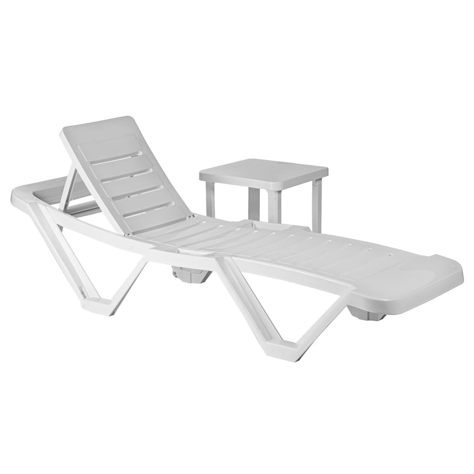 image 1 of Resol Master 5 Position Sun Lounger & Side Table Set - White | White | White