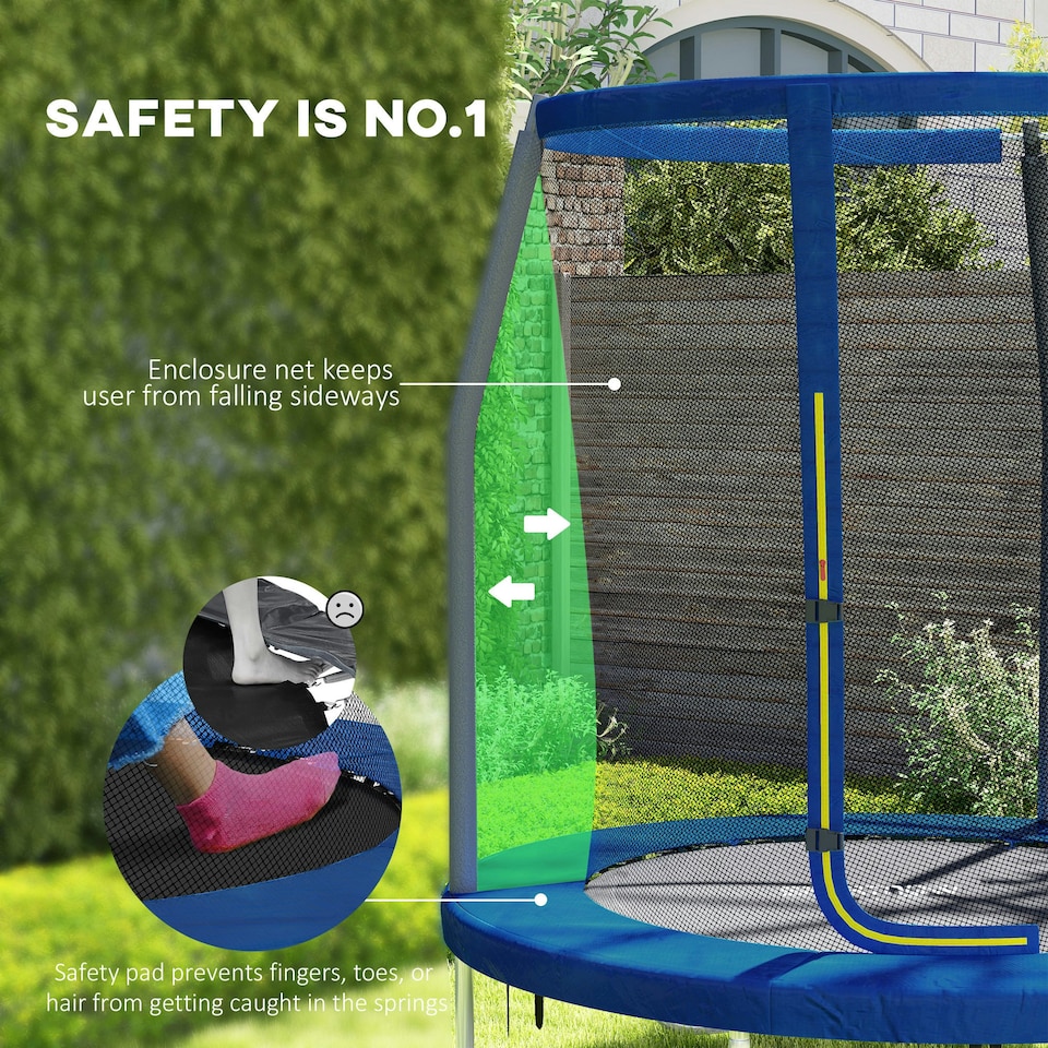 image 1 of SPORTNOW 6ft Outdoor Trampoline with Safety Enclosure Net, Blue