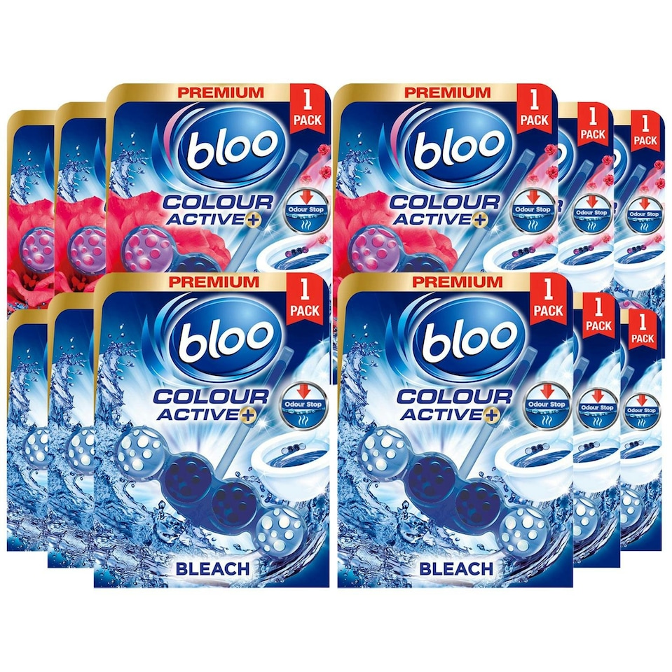 image 1 of Bloo Colour Active Fresh Flower & Bleach Toilet Rim Block Odour Stop 6 pk of 50g