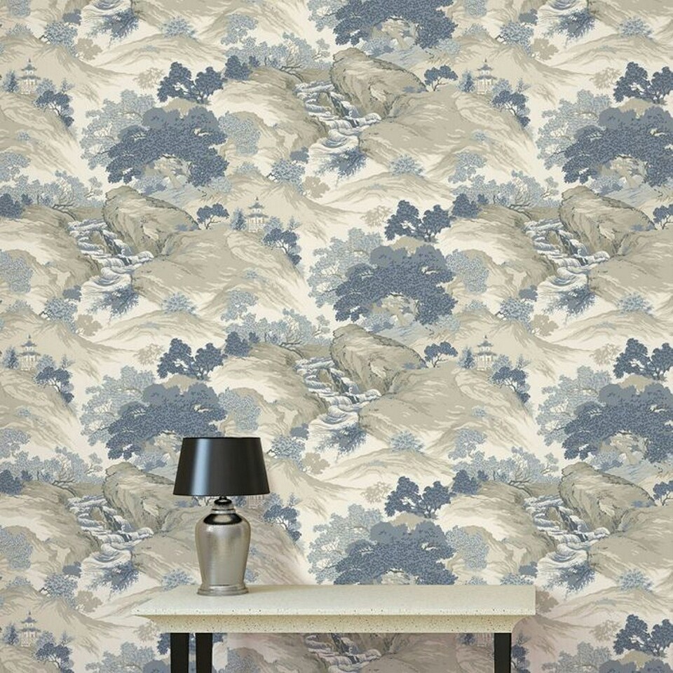 image 1 of Crown Archives Oriental Wallpaper - China Blue - 10m x 53cm | Blue