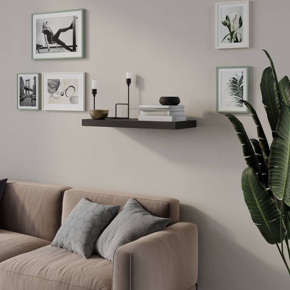 image 1 of Floating Wooden Wall Shelves - 60x23.5cm | Black | Black & Set of 1 | 1