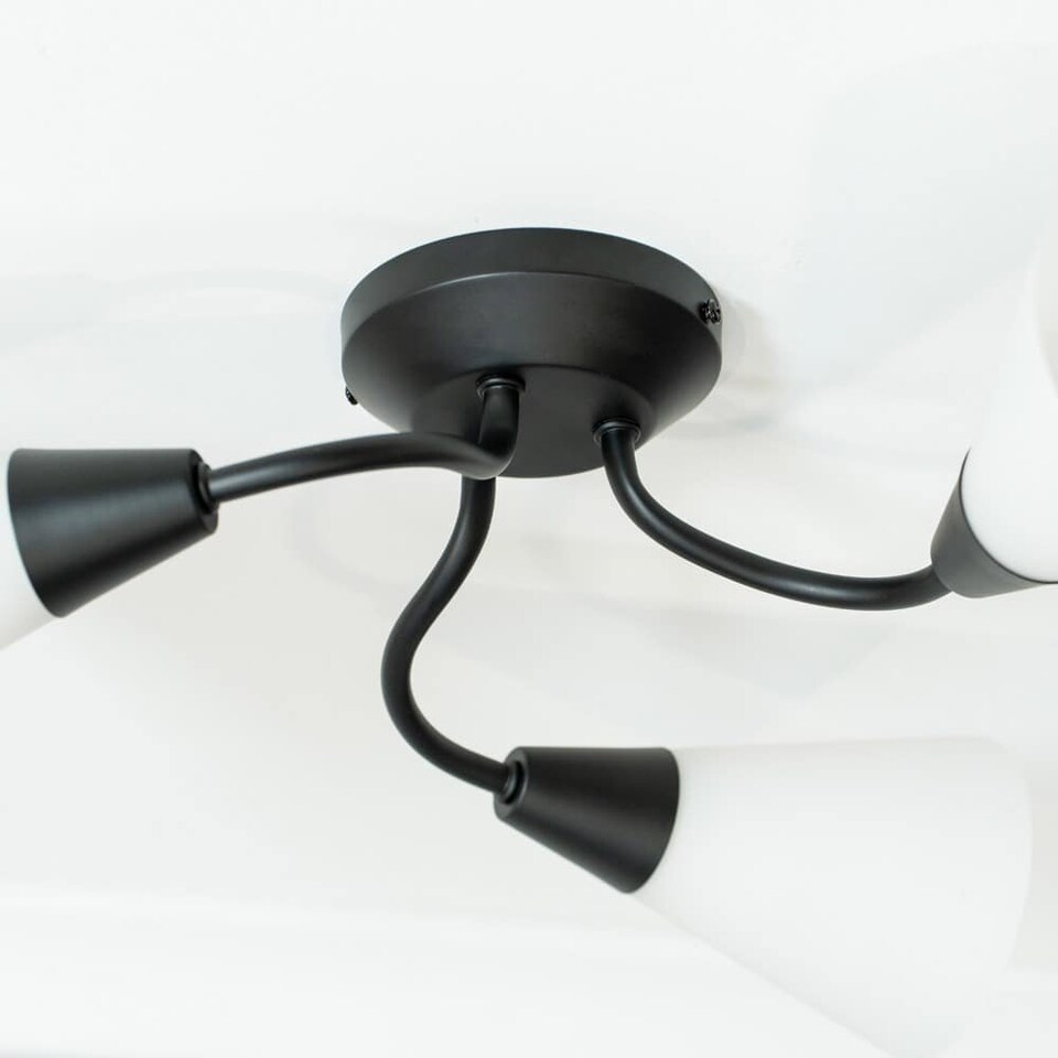 image 1 of ValueLights Kristina 3 Way Black Ceiling Light Frosted Shades and Bulbs