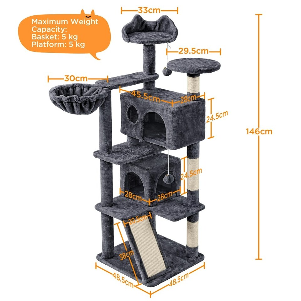 image 1 of Yaheetech 146 cm Multilevel Indoor Cat Tree Tower for Kittens Dark Grey