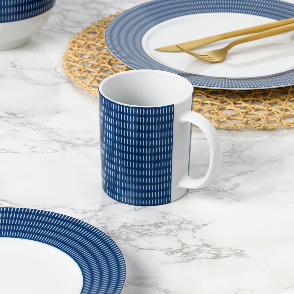 image 1 of 16pc Blue Linear Dinner Set