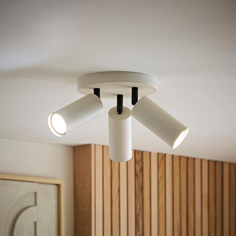 image 1 of ValueLights Taylor Beige Tube 3 Way Adjustable Ceiling Spotlight & Bulbs | Cream