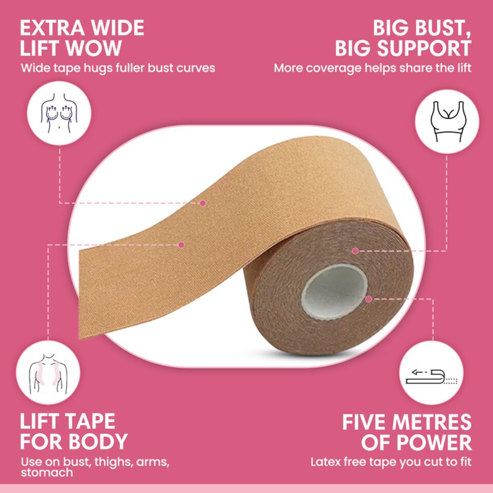 image 1 of Booby Tape Extra Wide Self-Adhesive Breast Lift Tape for All Bust Sizes, Boosts Support and Confidence, Versatile and Ideal for Any Type of Clothing, Discreet and Comfortable Latex Free 5M Nude Colour