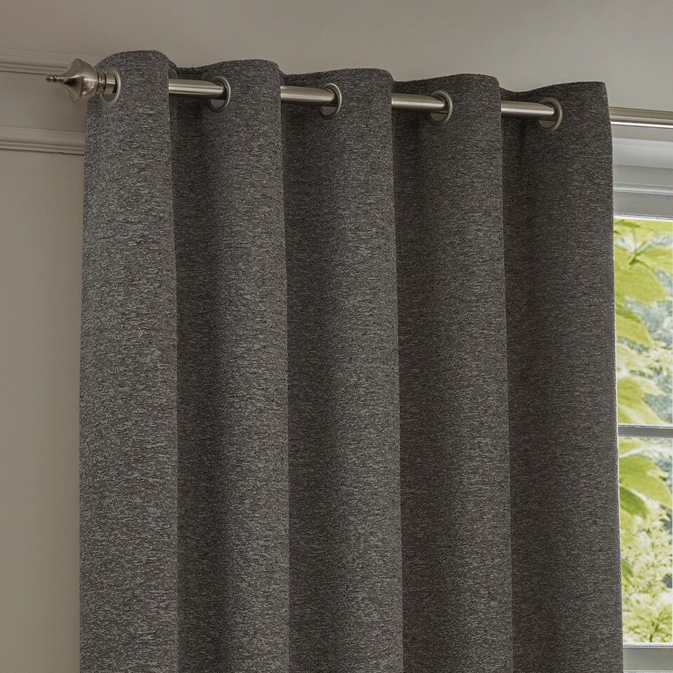 image 1 of Paoletti Galaxy Fully Lined Chenille Eyelet Curtain Pair, 168cm width x 183cm drop | Grey | Charcoal | 1