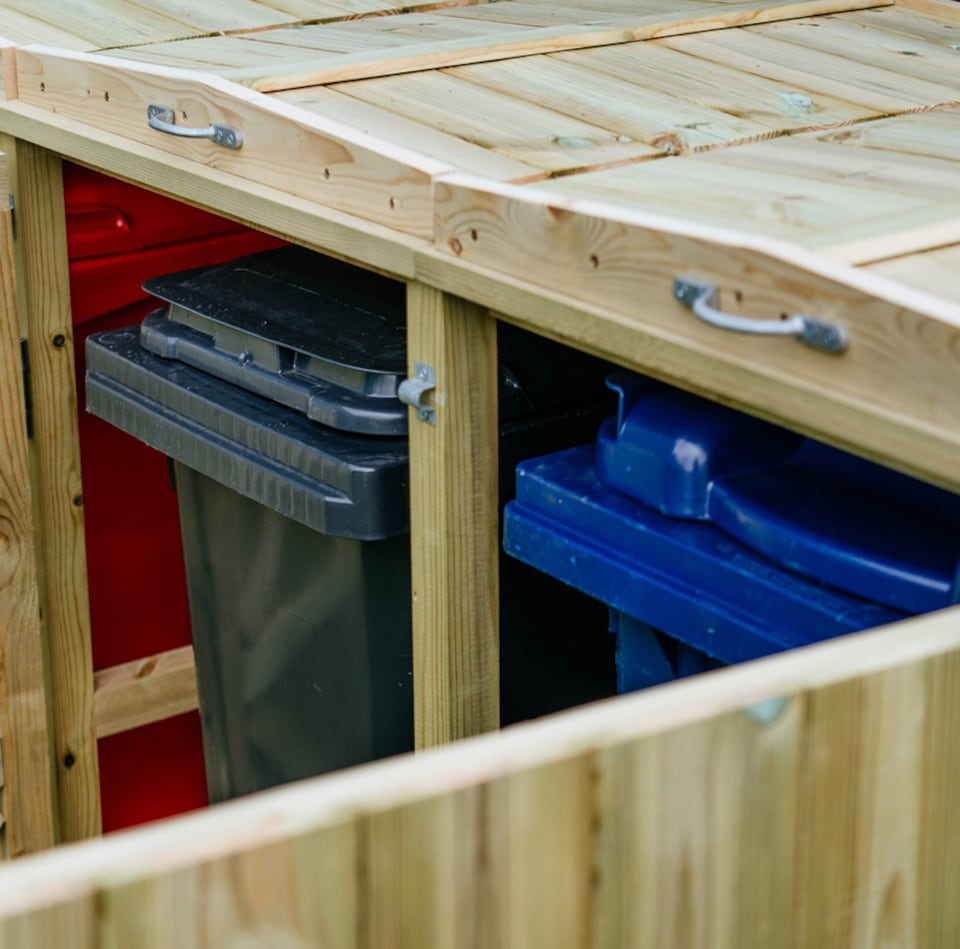 image 1 of Shireburn Quad Wheelie Bin Store - L80.4 x W250.5 x H120 cm - Fits 1 x 180L or 240L & 3 x 140L Wheelie Bins