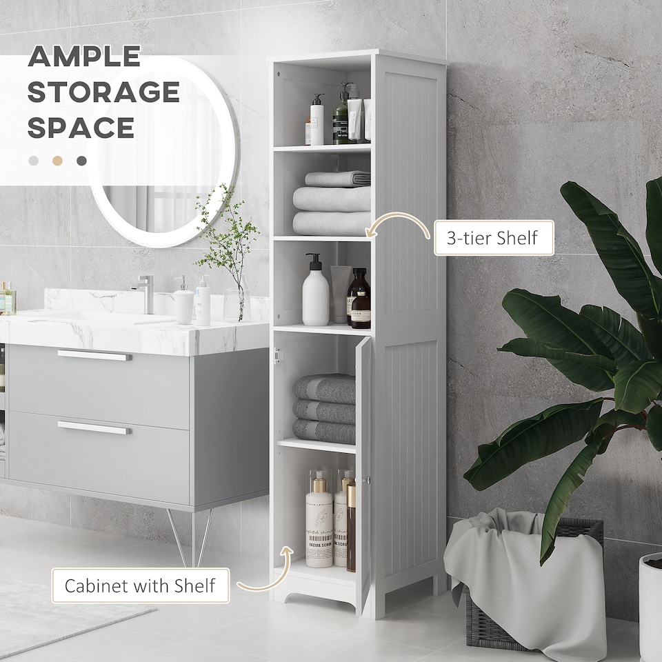 image 1 of HOMCOM Freestanding Bathroom Tall Cabinet with Adjustable Shelf, White