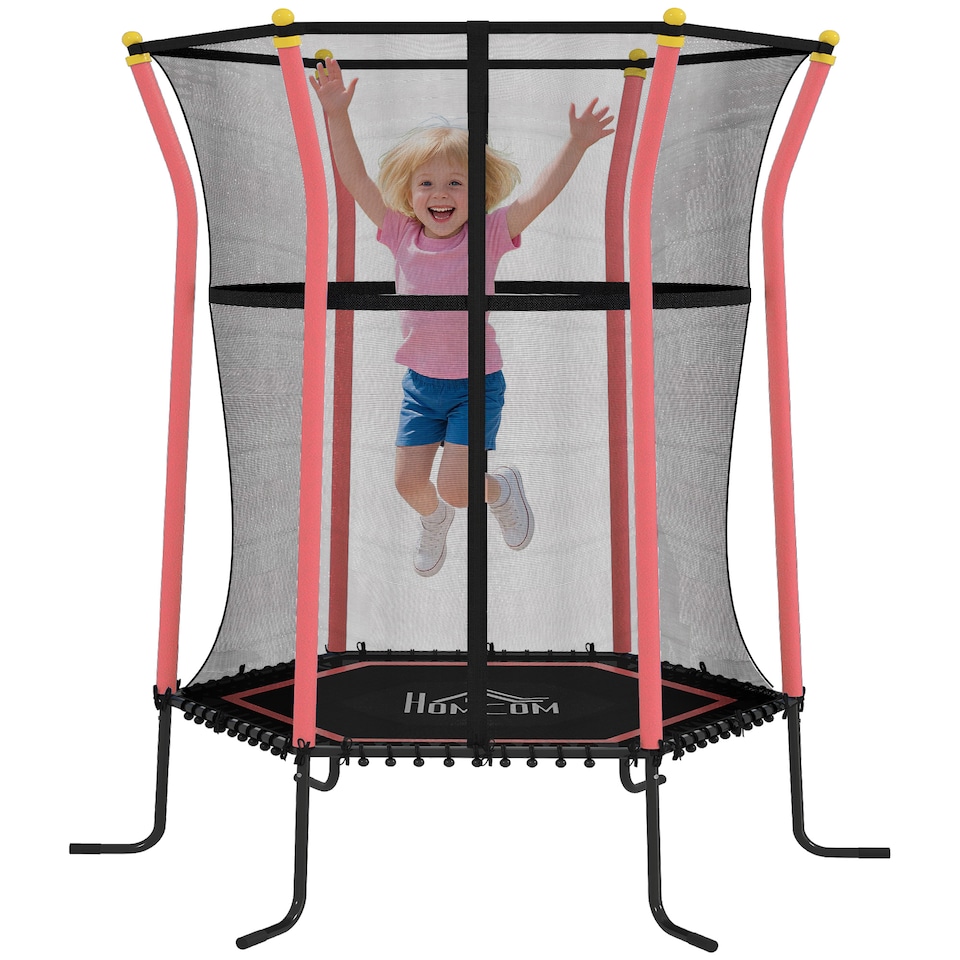 image 1 of HOMCOM 5.4FT Kids Trampoline w  Enclosure Indoor Outdoor for 3-10 Years | Red | Red