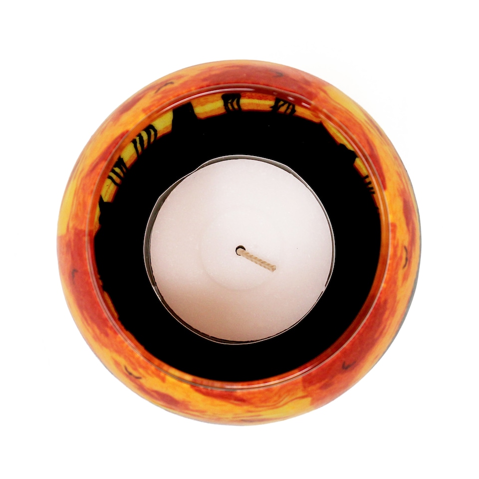 image 1 of Benaya Lion & Cub Glass Silhouette Tealight Candle Holder