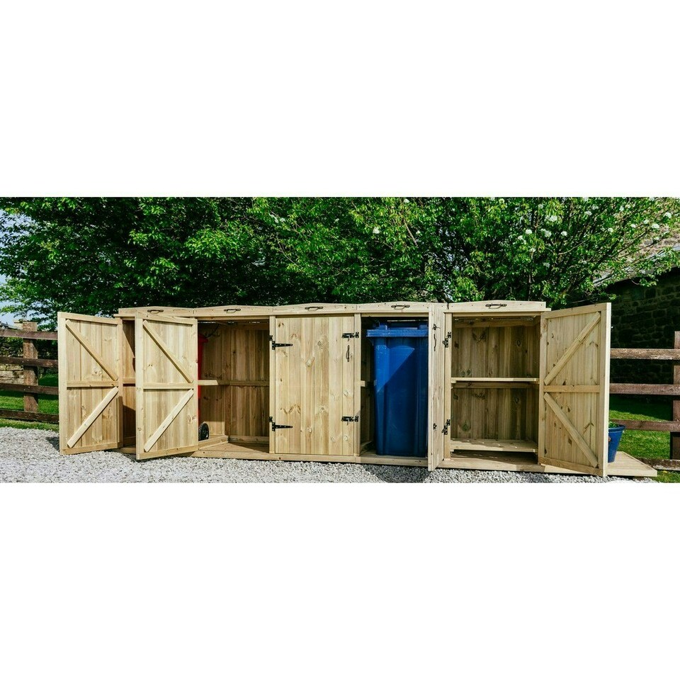 image 1 of Chatburn 4 Wheelie Bin/2 Recycle Box Store - L80.4 x W342.2 x H120 cm - Fits 4x 180L or 4x 240L Wheelie Bins & 2x Recycle Boxes Brown