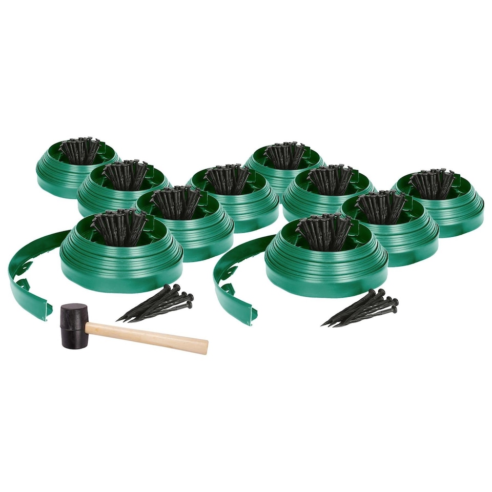 image 1 of Harbour Housewares Flexible Plastic Lawn & Path Edging with 400 Pegs & Mallet - 100m x 4cm - Green | Green | Green | 10