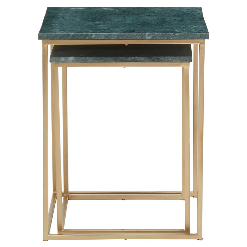image 1 of Interiors by Premier Marble Top Green Set of 2 Side Table, Open Design Frame Bedside Table, Square End Table for Living Room Green