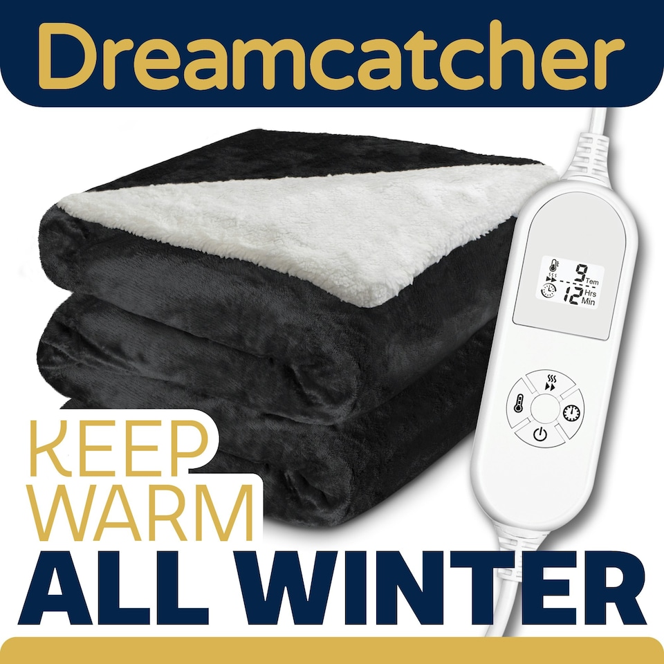 image 1 of Dreamcatcher Black Soft Microfleece & Sherpa Electric Blanket Heated Throw 160x120cm Black