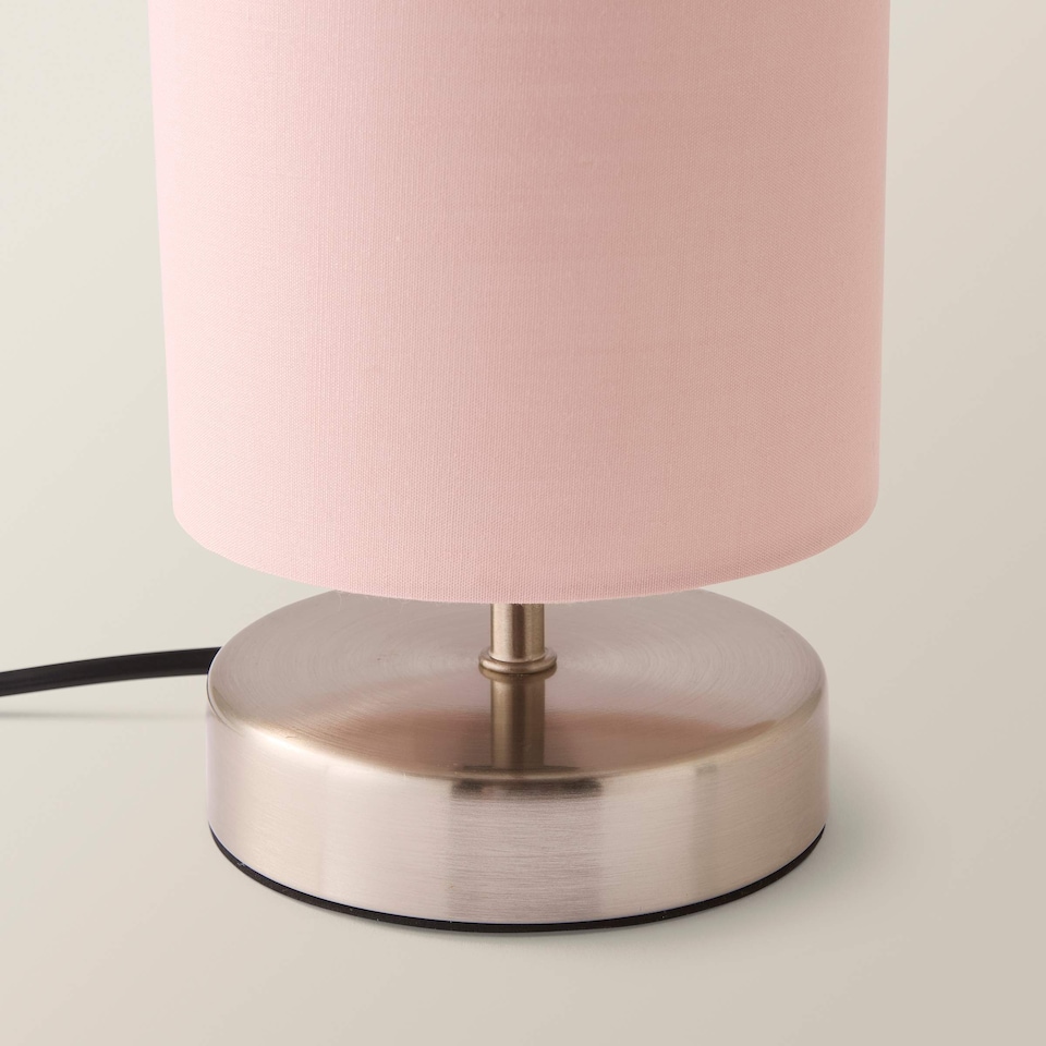image 1 of ValueLights Satin Touch Dimmer Bedside Table Lamp With Pink Cylinder Light Shade