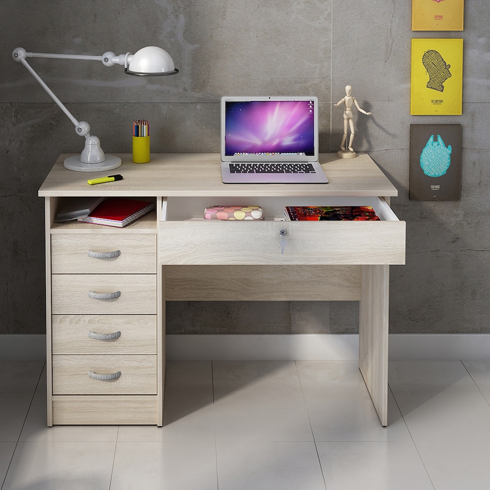 image 1 of Function Plus Desk 5 Drawers in Oak