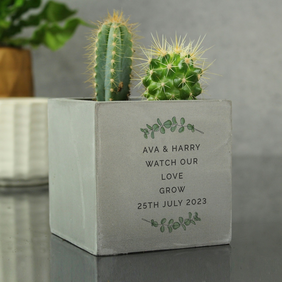 image 1 of Personalised Botanical Concrete Plant Pot Grey