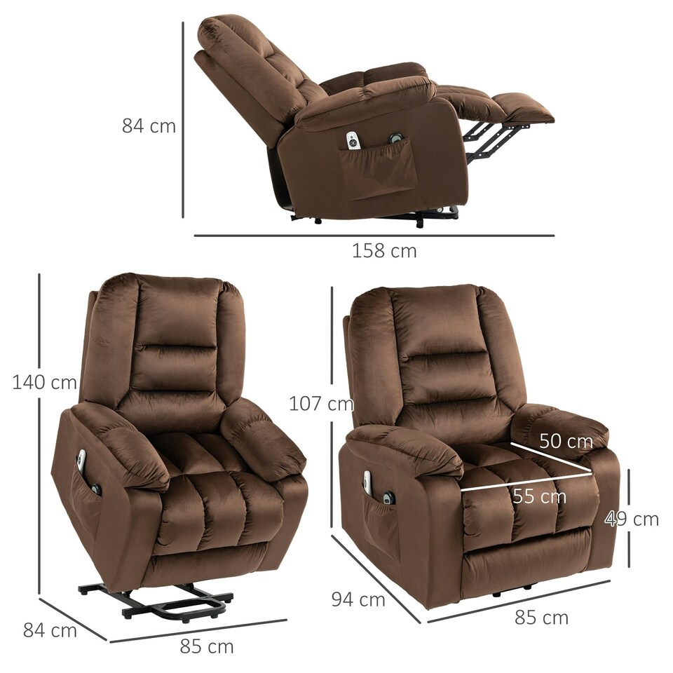 image 1 of HOMCOM Lift Chair with Vibration Massage, Heat, Quick Assembly, Brown Brown