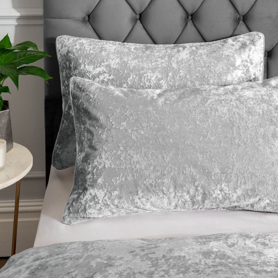 image 1 of Crushed Velvet Duvet Cover Set | Silver | Silver Grey | King