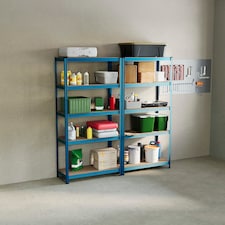 Home Vida 5 Tier Large Heavy Duty Adjustable Steel Garage Shelving, Blue - Holds 875kg - (Set of 2) | Blue | Blue | Large